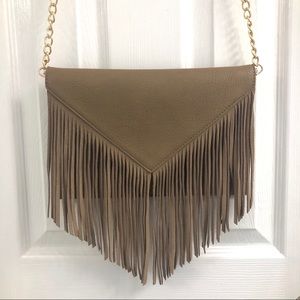 Francesca’s // Grayish-Tan Crossbody Fringe Purse